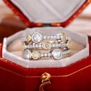 NEW 18k White & Yellow Gold Diamond Ring Band Two Tone Wide Ring Band